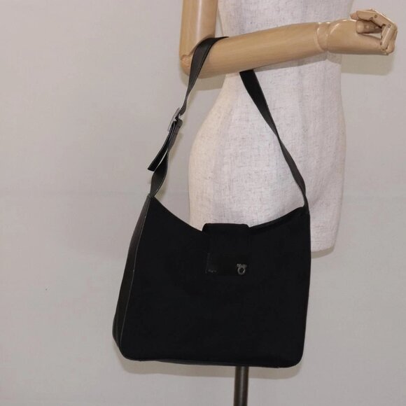 Salvatore Ferragamo Gancini Shoulder Bag Nylon Navy Silver - Picture 14 of 16